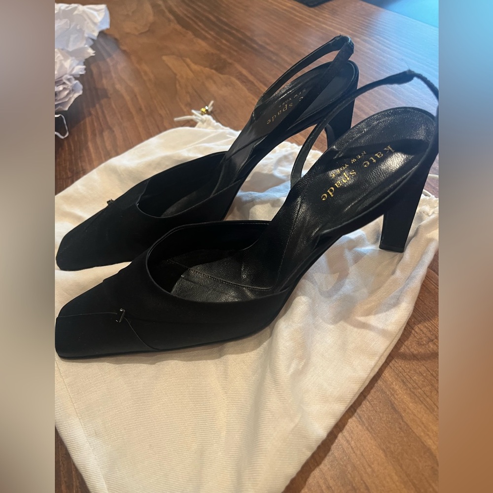 Kate Spade Black Satin Slingbacks